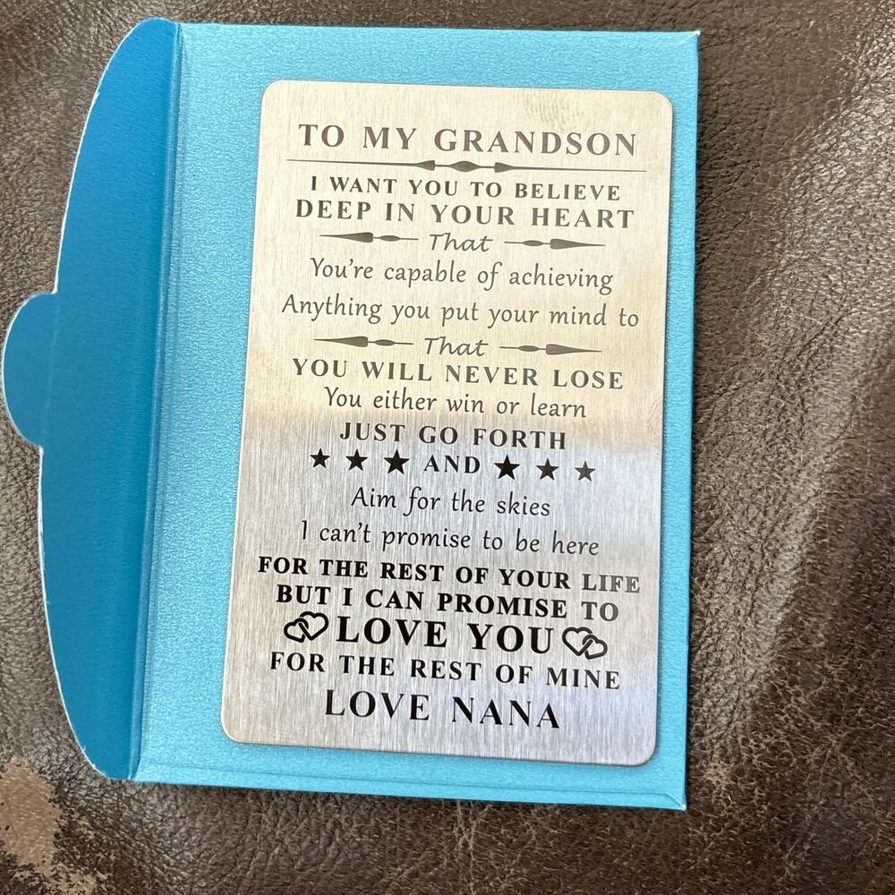 Gift Nana to Grandson Stainless‎ Steel Wallet Card Birthday Christmas Keepsake